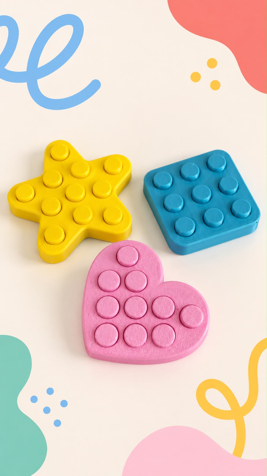 Fidget Clicker (Sensorial) em estrela, quadrado e coração